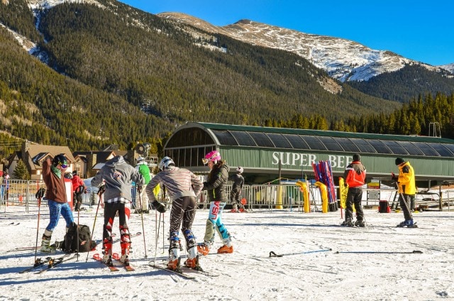 Ski racers in front of the Super Bee chair lift. | Copper Mountain | Copper Mountain, CO