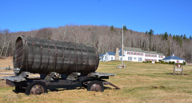 Antique maple syrup wagon in front of Heaven Hills Farm in Lake Placid, NY.