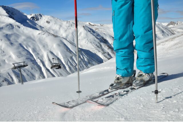 Ski boots on the mountain